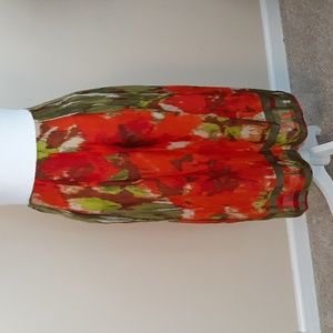Talbots Green & Orange Watercolor Skirt